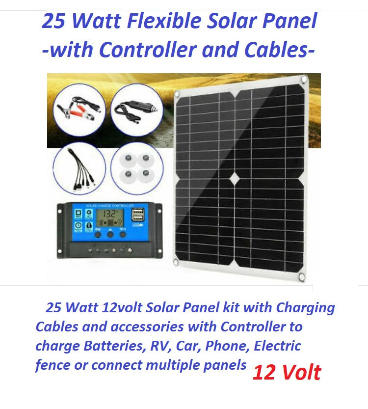 Solar Panel 25-Watt Flexible 12 Volt Solar Panel with 30a Controller