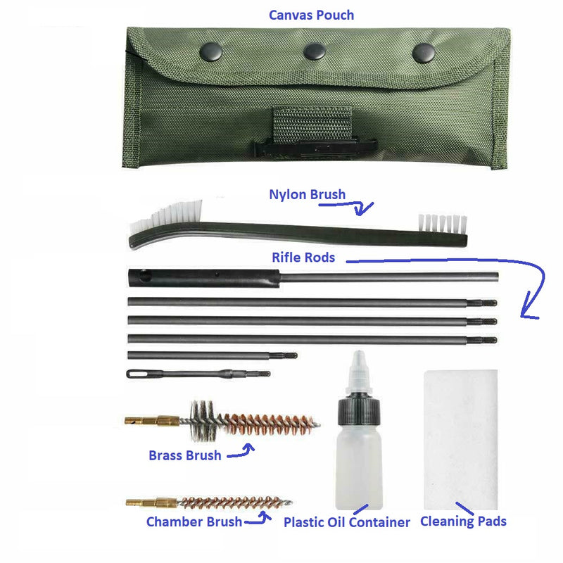 12pcs 22LR 223 556 Rifle Gun Cleaning Kit Set Cleaning Rod Nylon Brush Pouch